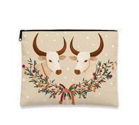 Trousse rustica per il trucco, con mucche floreali, da viaggio, per donne, piccola borsa portatile in tela con cerniera, borsa da toilette per le vacanze, Beige, 7x9 Inch, Borsa