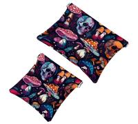 Trousse tascabile per cosmetici, con parte superiore schiacciabile, funghi psichedelici e teschi, impermeabile, da viaggio, per il trucco, portatile, senza cerniera, da donna, Multi, 7.1x5.8