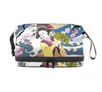 Trousse tradizionale giapponese a forma di kimono con albero di ciliegio, a doppio strato, per donne e ragazze, trousse da viaggio per trucchi, pratica borsa organizer con scomparto per pennelli,