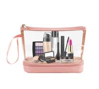 Trousse trasparente a doppio strato con cerniera, organizer per trucchi, trousse per trucchi da viaggio, e pennelli, Rosa, Refer to description, Unisex
