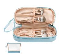 Trousse trasparente per trucchi - Borsa da viaggio a doppio strato con chiusura lampo, beauty case, organizer, trucchi per viaggi all'aperto e strade, Blu, vedi descrizione, Vedi descrizione