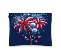 Trousse tropicale per cosmetici, fuochi d'artificio e palloncini, elegante borsa da viaggio per il trucco da donna, organizer portatile in tela con cerniera, regalo estivo per il 4 luglio, Blu, 7x9