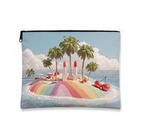 Trousse tropicale per il trucco, colorata Island Paradise, borsa da viaggio per donne, versatile piccola organizer con cerniera, regalo estivo per la cura della pelle, Colorato, 7x9 Inch, Isola