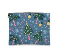 Trousse tropicale per il trucco, con alberi di pino festivo, astuccio da viaggio per donne, piccola borsa portatile in tela con cerniera, borsa da toilette per la cura della pelle delle vacanze, Blu