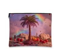 Trousse tropicale per il trucco, con ciliegie paradiso, borsa da viaggio per donne, piccola borsa portatile in tela con cerniera, regalo estivo per la cura della pelle, Pesca, 7x9 Inch, Palma