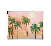 Trousse tropicale per il trucco, con palme al tramonto, borsa da viaggio per donne, piccola borsa portatile in tela con cerniera, regalo da spiaggia per la cura della pelle, Pesca, 7x9 Inch, Palme