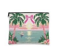 Trousse tropicale per il trucco, con palme al tramonto, borsa da viaggio per donne, piccola borsa portatile in tela con cerniera, borsa regalo estiva per articoli da toeletta, Pesca, 7x9 Inch, Palme