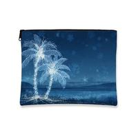 Trousse tropicale per il trucco, con palme blu, borsa da viaggio per cosmetici da donna, piccola borsa portatile in tela con cerniera, borsa da toilette per la cura della pelle delle vacanze, Blu, 7x9