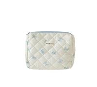 Trousse Trucchi Borsa for il trucco da donna con cerniera, organizer for cosmetici, fiocco carino, fiori, borsa in stoffa, custodia portatile for articoli toeletta for ragazze(Blue M)
