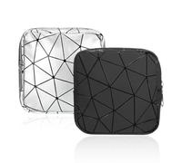 Trousse Trucchi Donna, 2 pezzi Bustina Porta Assorbenti, Mini Pochette Donna Trucchi, Pochette Donna Trucchi Multifunzionale Portatile, Piccola Borsa Mestruale con Cerniera (Nero&Argento)