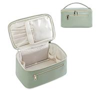 Trousse Trucchi Donna Borsa Porta Trucchi in Eco Pelle Vegana Con Sacchetto Per Pennelli Beauty Case Grande Idrorepellente Per Viaggiare Durante la Notte, Verde Attesa Brevetto