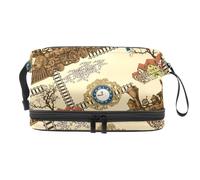 Trousse vintage a doppio strato con motivo treno in città, per donne e ragazze, borsa da viaggio per trucchi, pratica borsa organizer con scomparto per pennelli, Multi, 27x15x14 cm/10.6x5.9x5.5 in,