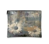 Trousse vintage con margherite, borsa da viaggio per cosmetici da donna, organizer portatile in tela con cerniera, perfetta per l'uso quotidiano o come regalo, Grigio, 7x9 Inch, Daisy