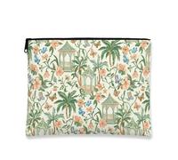 Trousse vintage floreale per il trucco, borsa cosmetica in tela con farfalla tropicale per donne, organizer portatile con cerniera, borsa da viaggio per l'estate, Crema, 7x9 Inch, Custodia