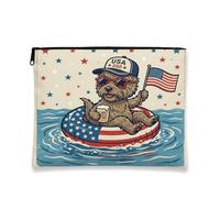 Trousse vintage per il trucco, con bandiera americana retrò, per l'estate, organizer portatile con cerniera per viaggi, 17,8 x 22,9 cm