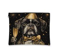 Trousse vintage per il trucco con cane, borsa per feste con glitter e scintille, organizer portatile per cosmetici da donna, borsa da toilette per feste di Capodanno, 17,8 x 22,9 cm
