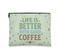 Trousse vintage per il trucco, con scritta "Playful Life Is Better", borsa da viaggio per donne, organizer portatile in tela con cerniera, regalo per amanti del caffè, 17,8 x 22,