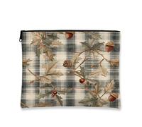 Trousse vintage scozzese, borsa da viaggio per cosmetici, con ghianda e foglie, organizer portatile in tela con cerniera, borsa da toilette per la cura della pelle autunnale, 17,8 x 22,9 cm