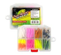 Trout Magnet Kit da Pesca al Neon, 82 Pezzi, Cattura Tutti i Tipi di Pesci, Include 70 corpi Grub e 12 ami Taglia 8, Arancione, Verde, Bianco, Argento