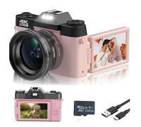 Trovoro Digital Camera, 2025 New 56 Million Hd Pixels 4k Digital Camera, 3.0 Hd Folding Screen, Support WiFi Function, Time Lapse Video Function, Time Lapse Photography (Wide Angle Pink)