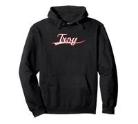 Troy New York Michigan Vintage Varsity Distressed Throwback Felpa con Cappuccio