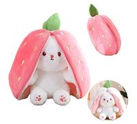 TROYSINC Conigli, peluche a forma di coniglio, coniglietto di fragola, carote, conigli, peluche a nascondiglio, regalo di Pasqua, per bambini, ragazzi, ragazze (fragola, 25 cm)