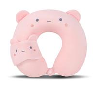 TROYSINC Cuscino da viaggio per aereo con maschera per gli occhi, cuscino per il collo, per bambini e adulti, a casa e in ufficio (orso rosa)