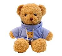 TROYSINC Orsacchiotto in morbida pelliccia con cappuccio, stampa a zampe, regalo (blu, 30 cm)