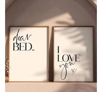 TROYSINC Set di 2 quadri da parete per camera da letto, poster moderni con scritta "Dear Bed I Love You", in bianco e nero, per testiera e coppie (40 x 50 cm)