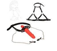 TRQOYTU Bavaglio Per Bocca Con Dildo Bavaglio Per Bocca Con Pene Con Morsetti Per Capezzoli Morsetti Per Capezzoli Cinghia Di Contenimento Per Petto In Pelle Sexy Da Donna, Restrizioni Fetish