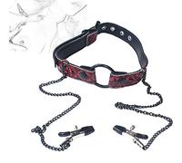 TRQOYTU Bavaglio Per Bocca O-Ring Palla Bavaglio Con Morsetti Per Capezzoli Sesso SM Bondage Tappo Per Bocca In Pelle Morsetti Per Capezzoli Catena Con Clip Per Capezzoli Restrizioni Per Schiavi