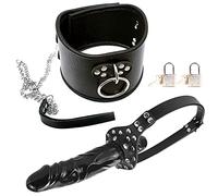 TRQOYTU Bocca Bavaglio Collare Dildo Ball Gag Con Lucchetto E Catena SM Bondage Restraint Set Regolabile Con Serratura Fetish Sex Toy Per Coppia