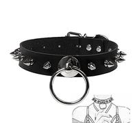 TRQOYTU Collare Girocollo In Pelle Gotica Da Donna Con Rivetti A Punta E O-Ring In Metallo Collare SM Collare Regolabile BDSM Fetish Flirtare Giocattolo Sessuale Donna Uomo (Regalo: Collare)