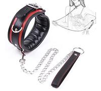 TRQOYTU Collare In Pelle SM Bondage Ampio Girocollo Imbottito Con Catena Al Guinzaglio E 3 Anelli A D In Metallo Giocattolo Sessuale Fetish Schiavo BDSM Regolabile Per Le Donne