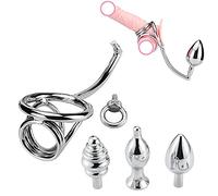 TRQOYTU Gancio Anale Gancio Anale Con Anello Fallico, Anello Per Pene In Metallo Anello Per Testicoli Asslock SM Dilatatore Ano Con 3 Sfere Intercambiabili Barella Per Testicoli Barella A Sfera
