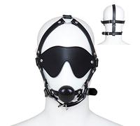 TRQOYTU Imbracatura Per La Testa BDSM Con Bavaglio E Benda, Imbracatura Per La Testa In Pelle, Maschera Per Gli Occhi, Bavaglio In Silicone, Palla, Bondage, Restrizioni Per Schiavi, Giocattolo