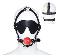 TRQOYTU Imbracatura Per La Testa BDSM Con Bavaglio E Benda, Imbracatura Per La Testa In Pelle, Maschera Per Gli Occhi, Bavaglio In Silicone, Palla, Bondage, Restrizioni Per Schiavi, Giocattolo