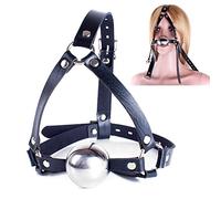 TRQOYTU Imbracatura Per La Testa BDSM Con Palla Bavaglio SM Imbracatura Per La Testa In Pelle Schiava In Acciaio Inossidabile Bondage Masturbatore Flirtare Gioco Sessuale Fetish Erotico Giocattolo