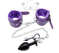 TRQOYTU Manette BDSM Con 2 Butt Plug Plug Anale Manette In Pelle Di Peluche Manette Perline Anali In Metallo Prostata Stimolatore Del Punto G Masturbatore Giocattolo Del Sesso Per Principianti Donna