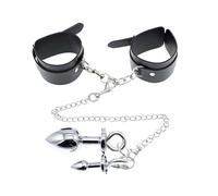 TRQOYTU Manette BDSM Manette Con 2 Plug Anali Palline Anali Da Super Grandi A Piccole Plug Anale In Metallo Argentato Sex SM G-Spot Restraint Sex Toy Fetish Erotico Per Principianti Flirt