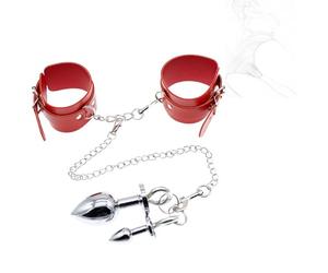 TRQOYTU Manette BDSM Manette Con 2 Plug Anali Palline Anali Da Super Grandi A Piccole Plug Anale In Metallo Argentato Sex SM G-Spot Restraint Sex Toy Fetish Erotico Per Principianti Flirt