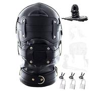 TRQOYTU Maschera Per La Testa Bondage SM Con Bavaglio Per Pene E Maschera Per Gli Occhi Rimovibile Occhi E Bocca Dildo Con Coulisse A 3 Lucchetti Cappuccio Completo Posteriore Giocattolo