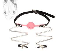 TRQOYTU Morsetti Per Capezzoli Sesso Per Capezzoli Con Bavaglio In Silicone Palla Bocca Gag SM Bondage Morsetti Per Capezzoli Palla Gag Clip Per Catena Schiavo Flirtare Gioco Erotico Giocattolo