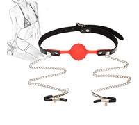 TRQOYTU Morsetti Per Capezzoli Sesso Per Capezzoli Con Bavaglio Palla Bocca Bavaglio BDSM Morsetti Per Capezzoli Catena Per Clip Per SM Palla In Silicone Gag Schiavo Gioco Di Ruolo Fetish Erotico