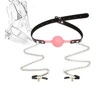 TRQOYTU Morsetti Per Capezzoli Sesso Per Capezzoli Con Bavaglio Palla Bocca Bavaglio BDSM Morsetti Per Capezzoli Catena Per Clip Per Capezzoli SM Palla In Silicone Gag Gioco Di Ruolo Schiavo