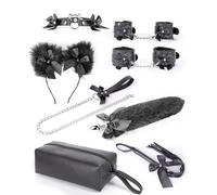 TRQOYTU Plug Anali Per Coppie Cosplay Con Coda Di Volpe Bondage Plug Anale Butt Plug Set Di 8 Manette Per Orecchie Di Gatto SM Gioco Di Ruolo Anale Giocattolo Sessuale Per Uomini Donne Coppie