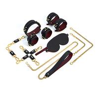 TRQOYTU Set BDSM, Set Bondage, Set Bondage, Set Bondage E Bondage Con Collare, Manette, Benda Sugli Occhi, 6 Pezzi, Materiale In Pelle Bovina, Giocattoli Sessuali Per Coppie, Gioco Bondage