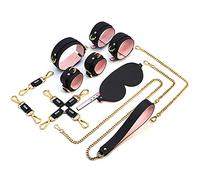 TRQOYTU Set BDSM, Set Bondage, Set Bondage, Set Bondage E Bondage Con Collare, Manette, Benda Sugli Occhi, 6 Pezzi, Materiale In Pelle Bovina, Giocattoli Sessuali Per Coppie, Gioco Bondage