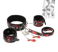 TRQOYTU Set Bondage BDSM Manette Collare E Pinze Per Capezzoli Sesso Con Guinzaglio Restrizioni Manette In Pelle Collare Pinze Per Capezzoli Erotiche Set Bondage Schiavo Flirt Fetish Giocattolo