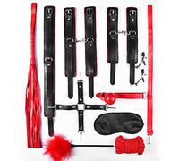 TRQOYTU Set Bondage Set BDSM, Set Bondage Da 10 Pezzi (frusta - Bavaglio - Manette - Polsini Per Le Gambe - Collare - Benda - Corda Bondage - Morsetti Per Capezzoli - Solletico Piume)